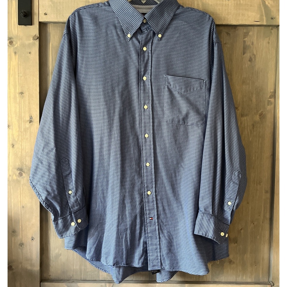 Vintage Tommy  Hilfiger Long Sleeve Button Down‎ Shirt Men's XL Blue Houndstooth